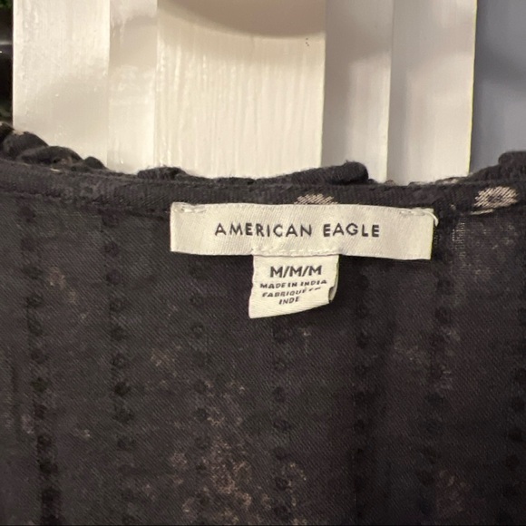 American Eagle Outfitters  medium Black Faux Wrap Dress Long Sleeves V Neck - Picture 5 of 7